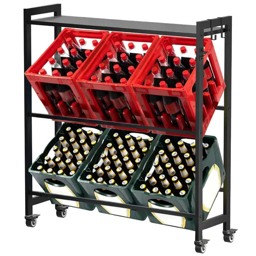 Fahrbares Kastenregal 3-3 für 6 Getränkekisten und Ablage mit 4 Rollen
