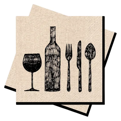 Servietten Recycled Natur Besteck Wein Schwarz Rand Deko 33 x 33 cm 20 Stück