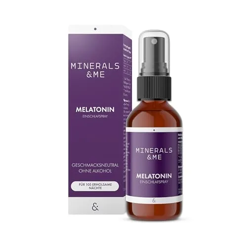 MINERALS & ME® Melatonin Einschlafspray – 0,5 mg pro Tagesdosis (2 Sprühstöße), alkoholfrei & geschmacksneutral, mit Vitamin B1 & B6, vegan, laborgeprüft – reicht für 105 Nächte