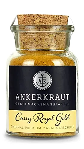 Ankerkraut Curry Royal Gold, frisch-fruchtiges Curry-Pulver passend zu Fleisch Fisch & Gemüse, lecker schmecker einfach Kochen, 80 g im Korkenglas