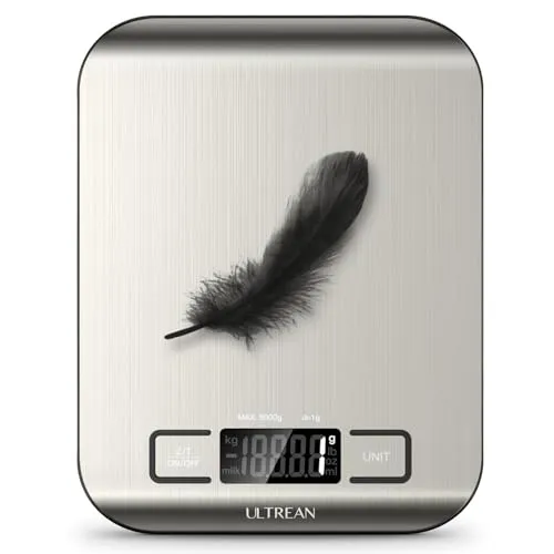 Ultrean Digitale Küchenwaage, LCD Display mit Tara-Funktion, präzise Backwaage in Gramm & Unzen, 304 Edelstahl, Wiegekapazität bis 5 kg (11 lb), ideal zum Backen und Kochen