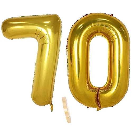Folienballon Zahl Deko Gold 70 für Frauen Männer, XXL 100cm Riesen Nummer Aufblasbar Helium Ballon Figuren Zahlen Luftballons für 70. Jahre Mann Frau Geburtstag Hochzeit Jubiläum Party Dekoration