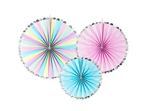 Papier Rosetten Deko 21-30cm 3er Set Dekofächer Papierfächer Blumen hängend Kindergeburtstag Deko