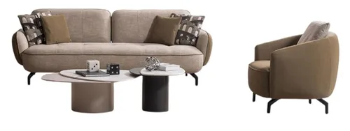 Beige Polstergarnitur für stilvolle Wohnzimmer - Abteilung: Erwachsene, 4-teiliges Sofa Set mit verstellbaren Rückenlehnen und Kissen, ideal für modernen Komfort und gesellige Abende.