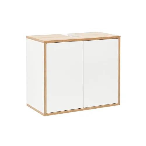 BadeDu Minho Waschbeckenunterschrank – 60 cm in Braun hell/Weiß mit Push-to-Open