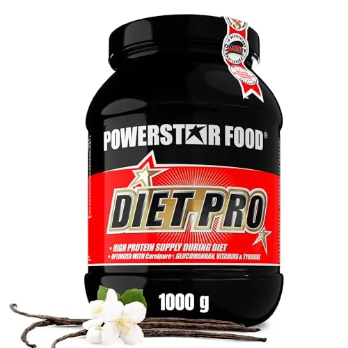 Powerstar Diet Pro 1kg | Diät-Protein-Pulver aus deutscher Herstellung | Mehrkomponenten-Protein-Pulver zur Konservierung der Muskelmasse | Sättigender Diät-Eiweiß-Shake mit Glucomannan | Vanilla