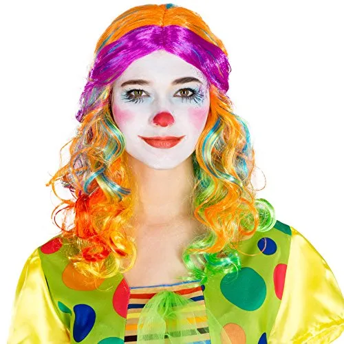 dressforfun Perücke bunt Strähnen Mehrfarbig | Fasching Disco Clown | gelockt lockig