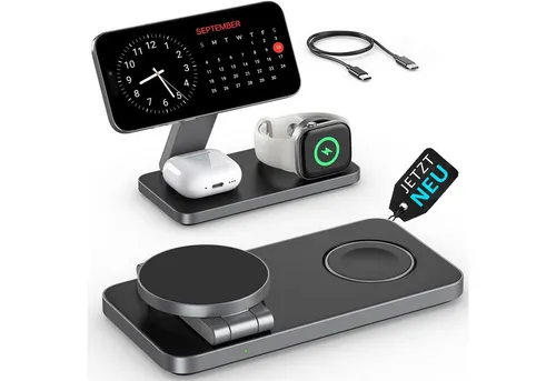 GreenHec 3in1 MagSafe Ladegerät für Apple Watch und iPhone - GreenHec 3in1 Magnetic PowerBase – Lade deine Apple-Geräte gleichzeitig! Kompakt, faltbar und ideal für unterwegs. Schnelles Laden mit 15W MagSafe für iPhone 12–16 und 5W für AirPods. Perfekte Lösung für Büro, Zuhause oder Reisen.