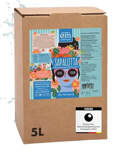 Fischer's EM-Chiemgau Sapalotta – Regionaler Allzweckreiniger mit Effektiven Mikroorganismen 5 L BiB – Seifenkraut & Efeu – Probiotischer Reiniger für alle Oberflächen – Vegan & ECOCERT zertifiziert