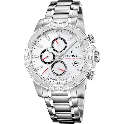 Festina Timeless Chrono F20704/1 Herrenuhr - Eleganter Chronograph in Silber - Chronographen mit stilvollem Design, robustem Edelstahl und wasserdicht bis 10 Bar. Ideal für Alltag und sportliche Aktivitäten.