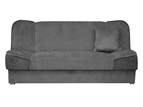 Mirjan24 Schlafsofa Gemini - 3 Sitzer mit Bettkasten und Schlaffunktion - Stilvolles Schlafsofa mit 175x104 cm ebener Schlaffläche und praktischem Bettkasten. Ideal für Gästezimmer oder kleine Wohnungen, mit eleganten Kunststofffüßen in Silber.