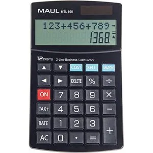 Maul Taschenrechner MTL 600, mit MwSt-Berechnung, 12-stelliges LC-Display, Solar- und Batteriebetrieb