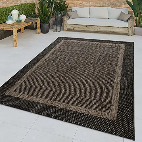 TT Home Flachgewebter In-& Outdoor Teppich Orientalisches Muster Bordüre Anthrazit Trend, Größe:200x280 cm