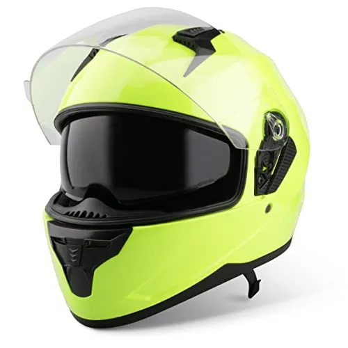 VINZ Kennet Integralhelm mit Sonnenblende | Motorrad Helm Vollvisierhelm Mopedhelm ECE 22.06 | Motorradhelm Full-Face Helme | für Damen & Herren | In Gr. XS-XXL - Fluor Gelb