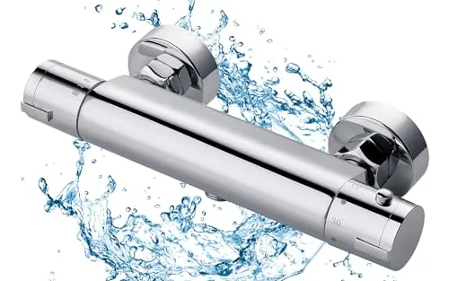 WOOHSE Duscharmatur mit Thermostat 38°C - Duscharmatur, Aufputz Mischbatterie mit 38°C Sicherheitstaste, ideal für Kinder und Senioren, sorgt für konstante Wassertemperatur und komfortable Nutzung im Badezimmer.