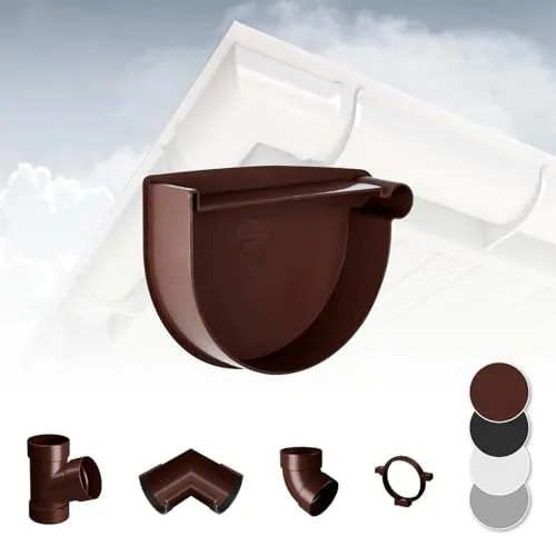 RAINWAY S Regenrinnen System (Rinnenendstück rechts braun) - PVC-U Kunststoff in 4 Farben, für Dachflächen < 100m² empfohlen, Endstück Endkappe