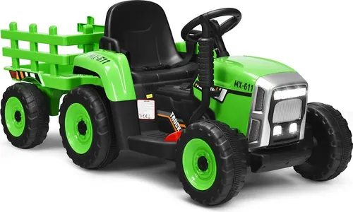 3-Gang Kinder Traktor 12V mit Anhänger und LED-Funktionen
