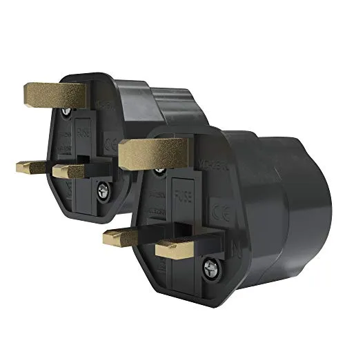 EAZY CASE - 2X UK Reiseadapter, Netzstecker für UK auf DE Schutzkontakt, 3Pin Stecker auf Schuko Euro-Buchse - Perfekter Reisestecker für England, Hong Kong, VAE, Zypern, Schwarz