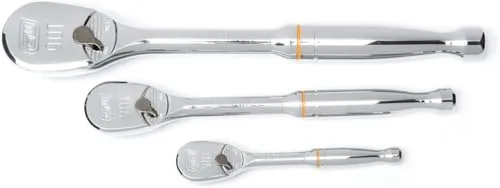 GearWrench 81206T Hochglanzpolierter Ratschensatz mit 90 Zähnen und 1/4 Zoll, 3/8 Zoll, 1/2 Zoll Antrieb, 3 Teilig