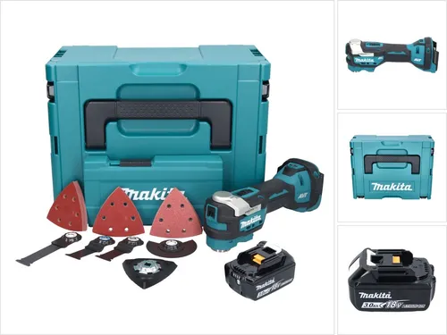 Makita DTM 52 F1JX4 Akku Multifunktionswerkzeug 18 V - Multifunktionswerkzeug mit bürstenlosem Motor, inklusive 1x 3,0 Ah Akku und umfangreichem Zubehör – ideal für vielseitige Anwendungen im Heimwerkerbereich.