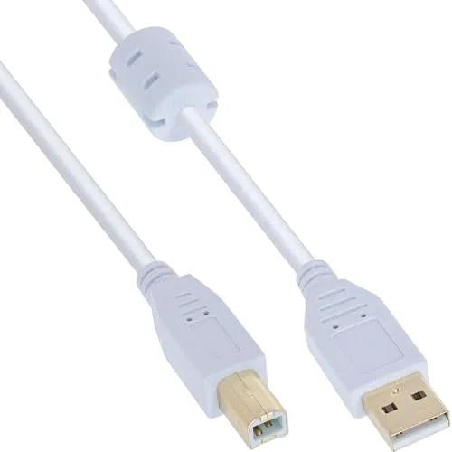 InLine 34510W USB 2.0 Kabel, A an B, weiß / gold, mit Ferritkern, 1m