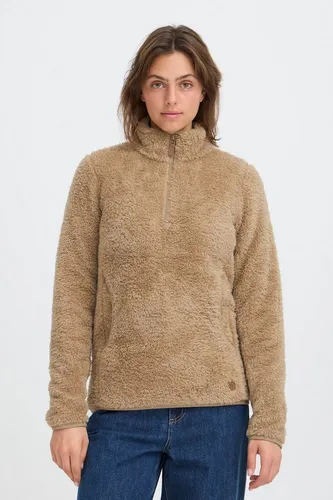 OXMO Troyer OXTelsonia Kuscheliger Teddy-Pullover beige S - Kuscheliger Troyer-Pullover aus 100% Polyester mit Vintage-Optik. Ideal für gemütliche Tage, ausgestattet mit Eingrifftaschen und Reißverschluss. Perfekt für den Alltag und einfach zu pflegen.