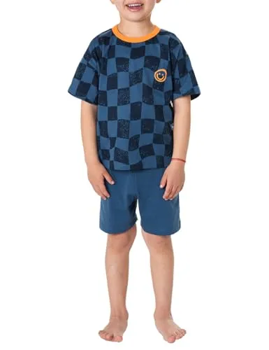 Schiesser Pyjama Nightwear (2 tlg) Schlafanzug Set in Atlantikblau 128 EU - Bequemer 2-teiliges Pyjama Set aus 100% Baumwolle, ideal für entspannte Nächte. Rundhals und Kurzarm sorgen für hohen Tragekomfort.