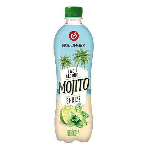 HÖLLINGER Mojito Sprizz BIO – Alkoholfreies Erfrischungsgetränk mit Limette und Minze, karibisch-spritzig, vegan – 500 ml PET Flasche