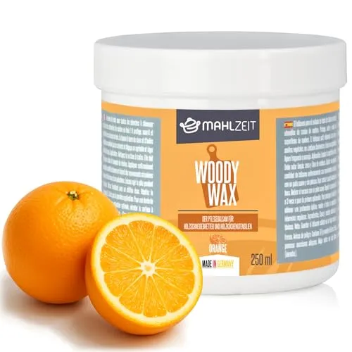 Mahlzeit Woody Wax Orange Holzpflege aus Bienenwachs für Schneidebretter | 250 ml | 100% natürlich | Holzwachs für Schneidebretter Arbeitsplatten Küchenhelfer | Holz Balsam für Schneidebretter