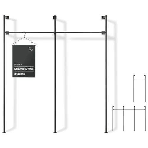 Natural Goods Berlin Wandkleiderstange DUO 192x220cm schwarz/Kleiderstange Wandmontage aus hochwertigem Stahl/pulverbeschichtetes Kleiderstangen Wandsystem als offener Kleiderschrank