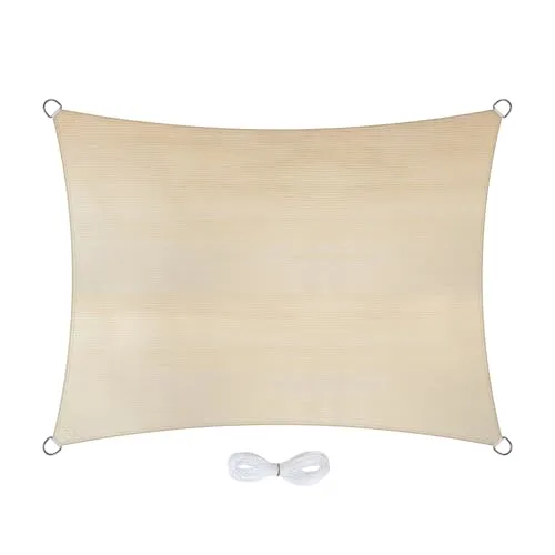 Jardinion Sonnensegel rechteckig 3 x 4 m Beige - 95% Schattierung, luftdurchlässiges Schattennetz HDPE 180 g/m², Schattiernetz mit Ösen & 6 m Seil, 97,5% UV-Schutz Terrasse/Garten