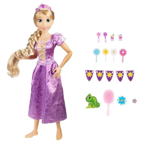 Disney Princess Rapunzel Doll - My Size Gelenkpuppe - Puppen in 81,3 cm, voll beweglich mit 11 Gelenken, kommt mit Bürste und Blumenaccessoires für kreativen Spielspaß. Ideal für kleine Rapunzel-Fans ab 3 Jahren!