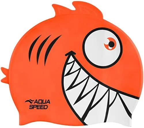 Aqua Speed Piranha Badekappe | Kinder | Lustige Schwimmkappe | Bademütze | Badehaube | Schwimmmütze | Sport | Schwimmen | Silikon, Farbe:Piranha-75
