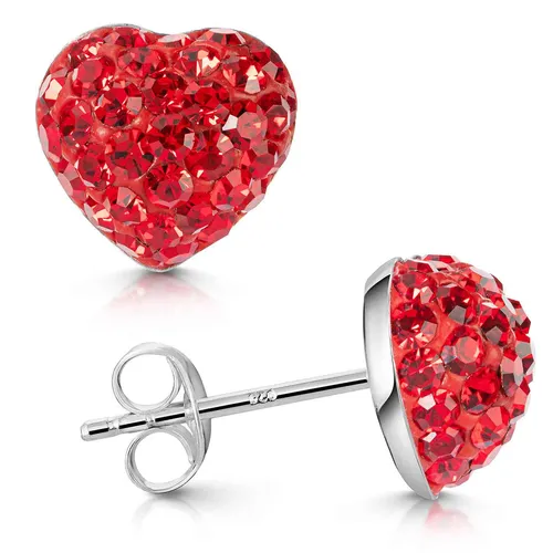 MATERIA Herz Ohrstecker Damen Kristall rot - 925 Silber Ohrringe Strass - Ohrschmuck mit roten Glaskristallen, perfekt für besondere Anlässe wie Hochzeiten oder Valentinstag. Aus hochwertigem Sterlingsilber gefertigt und in einem edlen Schmuck-Etui geliefert.