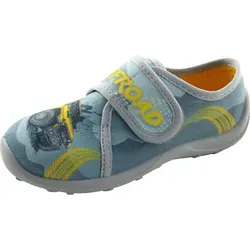 Fischer Kinder Hausschuh Fahrzeug-Motiv mit Klettverschluss - Hausschuhe für Kinder aus Baumwolle mit rutschfester PVC-Sohle, ideal für Kindergarten und Zuhause. Praktischer Klettverschluss für einfaches Anziehen und hervorragenden Tragekomfort.