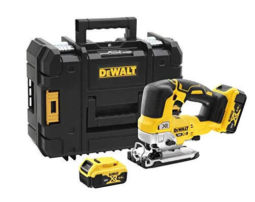 DeWALT DCS334P2-QW Power Jigsaw - Sägen, Bürstenlose Motor-Technologie für höhere Leistung und längere Laufzeit, ideal für präzises Arbeiten mit stufenloser Hubzahlregulierung.