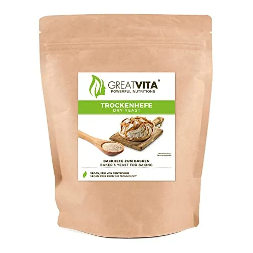 GreatVita Trockenhefe Backhefe, Brothefe, 500g im Beutel