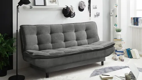 Schlafsofa Patch 2 - Funktionssofa mit Bettkasten - Sofa für Erwachsene mit Schlaffunktion und Bettkasten, ideal für Wohnzimmer oder Gästezimmer. Modernes Design in Grau, bequem und platzsparend.