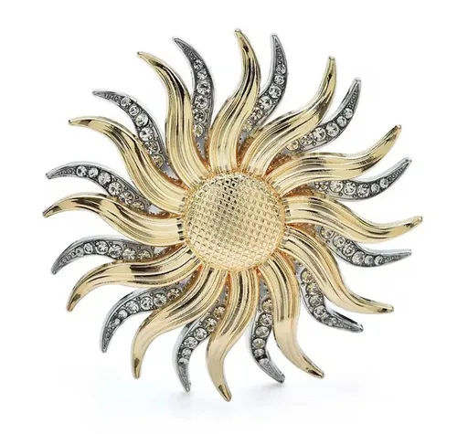Dark-Desires Brosche Nostalgische Sonnen-Brosche mit Strasssteinchen in silber-goldfarben, Damen Brosche vintage Accesssoire retro Anstecknadel