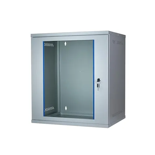 KOSCOM CONNECT Netzwerkschrank I Serverschrank 19 Zoll I 400 mm Tiefe I Wandmontage 543 x 400 x 600 mm I unmontiert I abschließbare Glastür I Traglast 60 kg (Grau, 12 HE)