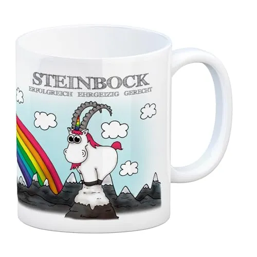 Honeycorns Kaffeebecher mit Sternzeichen Steinbock Motiv Tasse Kaffeetasse Becher mug Teetasse Büro Einhorngeschenk lustig witzig Einhorntasse Astrologie Tierkreiszeichen Sternbilder Geburtstag