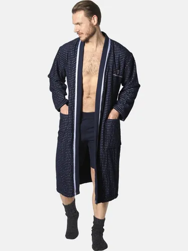Jan Vanderstorm Herren Bademantel Trifred dunkelblau, L - 52/54 - Der Herren Bademantel TRIFRED vereint nordischen Stil und Gemütlichkeit. Aus 100% Baumwolle, mit strukturierter Oberfläche, zwei Taschen und Bindegürtel. Ideal für entspannte Stunden, ob in der Sauna oder zu Hause.