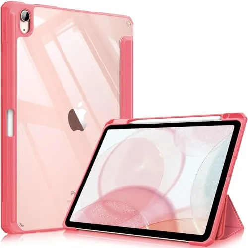 Fintie Hybrid Hülle für iPad Air 11 Zoll M4/M3/M2 (2026/2025/2024), iPad Air 5./4. Gen (2022/2020) 10,9 Zoll, mit Stifthalter, stoßfeste Schutzhülle mit transparenter Hartschale, Pink