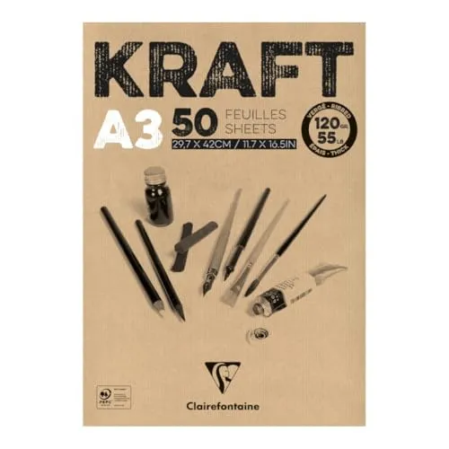 Clairefontaine 975816C Block Kraftpapier (50 Blatt, DIN A3, 29,7 x 42cm, 120g) 1 Stück, braun