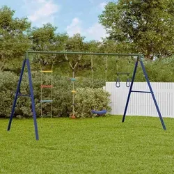 vidaXL Schaukel-Set mit Schaukelsitz, Trapez und Strickleiter - Multifunktionales Spielgerät für Kinder im Garten, fördert Gleichgewicht und Beweglichkeit mit 4 Spielmöglichkeiten und robustem Metallgestell.