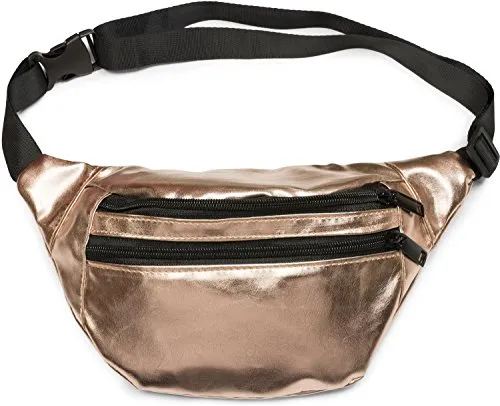 styleBREAKER Gürteltasche im Metallic Look und Reißverschluss, Bauchtasche, Hüfttasche, Damen 02012243, Farbe:Rosegold