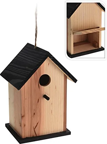 Holz Vogel Nisthaus mit schwarzen Dach 15,5 x 13 x 22,5 cm