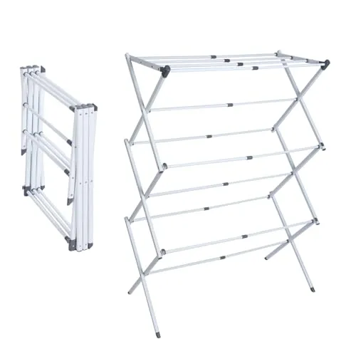 WONZHEC Dies Ist EIN Zusammenklappbarer Und Ausziehbarer 6-Ebenen-Wäscheständer, Mit 11 Stangen Ausgestattet, Platzsparend Und Langlebig (Weiß)