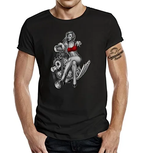GASOLINE BANDIT T-Shirt original Biker Racer Rockabilly Hot-Rod Design: V8 Pinup