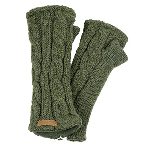 McRon Damen Gestrickte Pulswärmer Emily Blattgrün 257